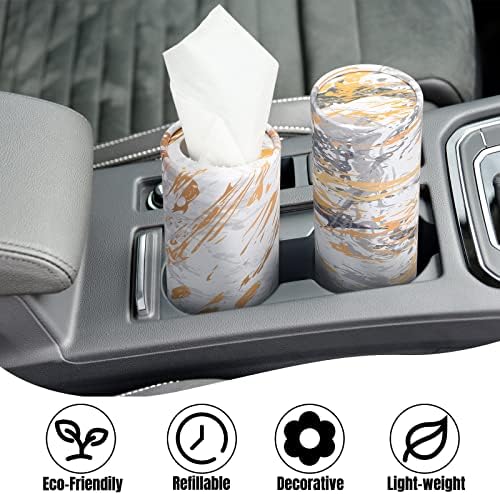 Thenshop 12 Pack Car Tissue Holder 3 Ply Facial Tissue Bulk Marble Modern Tissues Cylinder Travel Round Boxes Fits Car Cup Holders Small Tissues Container for Home Bathroom Everyday Refill