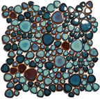 Hominter Artisan Pebble Mosaic Tile Sheet Irregular Blue Green Stone-Look Waterproof Ceramic Shower Floor & Wall Tiles, Kitchen Bath Backsplash and Pool Tiles (3x12 Sample)