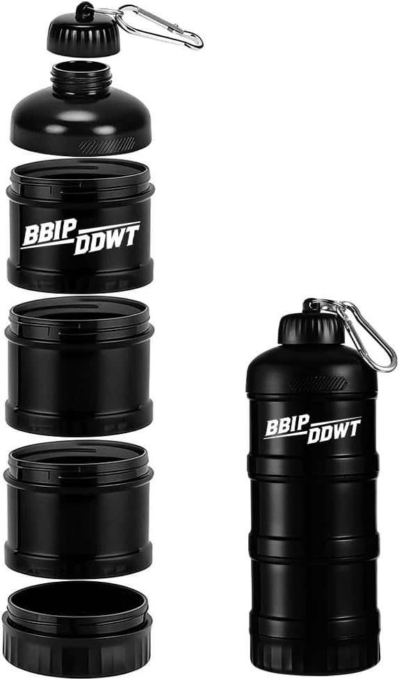 3-Layer Protein Powder Container| With Funnels Stand,|Stackable Leakproof Protein Powder Dispenser,|protein Container To Go For Workout, Fitness, Travel -Black