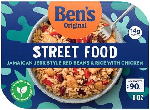 BEN'S ORIGINAL Street Food Jamaican Jerk Style Beans & Rice with Chicken, Prepared Entrée, Microwavable Heat-&-Eat Bowl in 90 Seconds, 9 oz (Pack of 6)