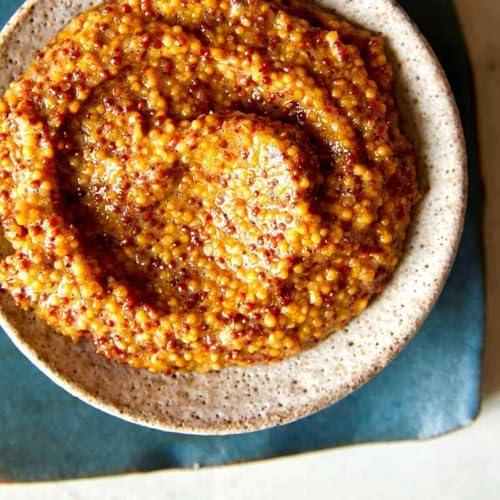 Clovis France Whole Grain Mustard – Sweet & Robust with Whole Mustard Seeds, Ideal for Meats, Vinaigrettes & Charcuterie, 17.6 oz (500g) Porcelain Crock