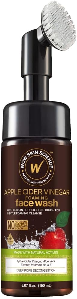 WOW Skin Science Apple Cider Vinegar Foam Exfoliating Face Wash & Brush 5.07 oz