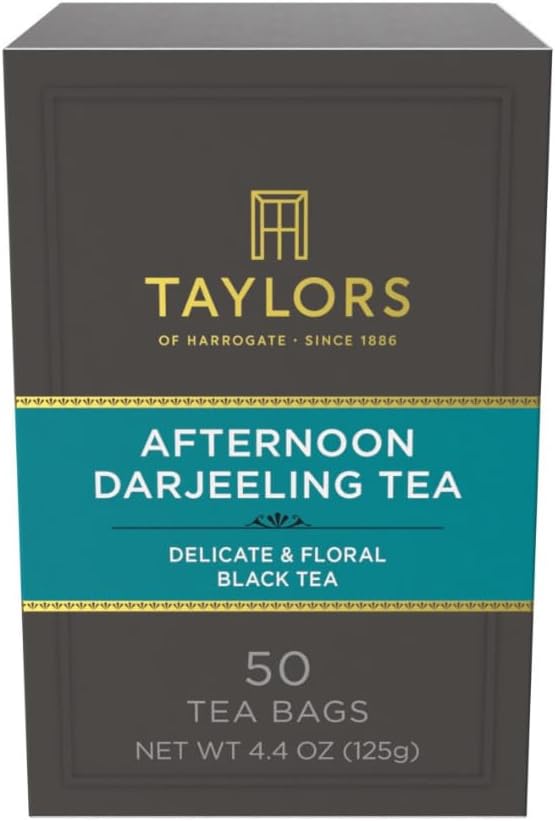 Taylors of Harrogate Afternoon Darjeeling, Black Tea, Pillow Bags 50 Count (Pack of 1), Delicate, Sweet & Floral, Caffeinated, Enjoy Hot or Iced, 50 Teabags