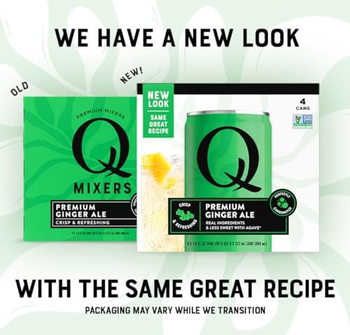 Q GINGER ALE with Real Ginger & Organic Agave - Ideal for Cocktails & Mocktails - Made with Real Ingredients, Perfectly Carbonated, & Less Sweet - 60 Calories per Can - 7.5 Fl oz Cans (Pack of 24)
