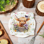Whaline 80Pcs Summer Highland Cow Paper Napkin Watercolor Cute Cow Flower Disposable Napkins Western Rustic Farmhouse Luncheon Dinner Napkin for Spring Summer Western Baby Shower Party Supplies