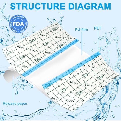 Hion Tattoo Aftercare Waterproof Bandage (F.D.A Approved) Transparent Film Dressing 50 Pre-Cut Sheets4 x 4 Inch Tattoo Cover Up Tape Second Skin Adhesive Bandage Wound Cover for Swimming Shower Shield