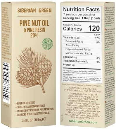 Siberian Pine Nut Oil with Pine Cedar Resin Pure Natural 100% Extra Virgin Cold Pressed 100 ml / 3.4 fl oz