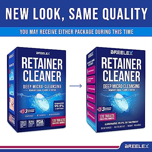Breelex Denture Cleaning Tablets - 120 Count, Pack of 1-4-Month Supply & Denture Care - All-Purpose Retainer Cleaner Tablets - Gentle Formula for Mouth Guard Cleaner