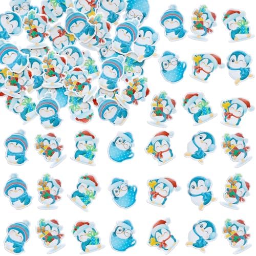Gyufise 48Pcs Edible Penguin Cupcake Toppers Wafer Paper Cute Penguin Cake Picks for Xmas Holiday New Year Holiday Baby Shower Kids Birthday Party Supplies Blue