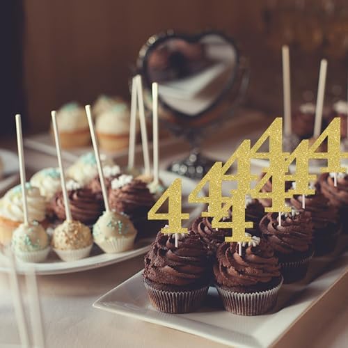 Rsstarxi 36 Pack 4th Birthday Cupcake Toppers Gold Glitter Number 4 Cupcake Picks Fourth Birthday Cake Decorations for Cheers to 4 Years Anniversary Party Decorations