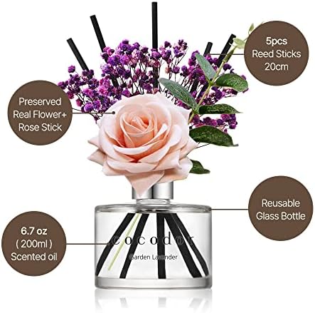 COCODOR Rose Flower Reed Diffuser/White Jasmine/6.7oz/1Pack / Home Fragrance Scent Essential Oil Stick Diffuser for Bedroom Bathroom Home Decor for Women