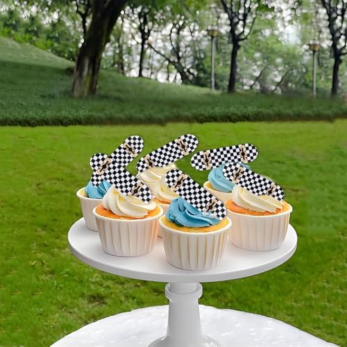 48Pcs Edible Skateboard Cupcake Toppers Checkered Kick Scooter Cupcake Picks for Skateboarding Boys Girls Birthday Cupcake Decorations Skateboard Sport Player Party Decorations