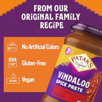 Patak's Vindaloo Spice Paste, Hot Indian Curry with 11 Expertly Blended Spices, Gluten-Free & Vegan, Flavorful Base for Chicken, Seafood, Vegetables & More, 10 oz Jar, 2-Pack