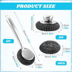 5Pcs Stainless Steel Wool Scrubber Sets, with Long & Short Handle & 3Pcs Detachable Pads, Metal Pot Scrubbers for Cleaning Dishes Iron Pots Stoves