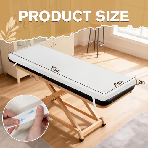 Massage Bed Topper 73x29x2 Inch Lash Bed Foam Topper with Removable Cover and Elastic Bands Non-Slip Massage Table Pad for Spa Lash Extensions Salon