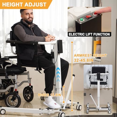 Electric Patient Lift Transfer Chair, Foldable & Portable Design, Adjustable Height/Width for Safe Transfers Between Bed, Wheelchair, Toilet, Car & More (Electric Patient Lift Transfer Chair)