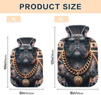 Dog with Sunglasses and Big Gold Hot Water Bottle with Soft Velvet Cover Warm Water Heat Bottles for Menstrual Cramps Pain Relief, 2 Liters