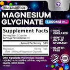 Magnesium Glycinate 1000mg Per Serving Capsules - Pure & Chelated for Max Absorption - Supports Muscle, Nerve & Heart Health, Sleep Support - Magnesium Supplement for Whole Body Support - 120 Capsules