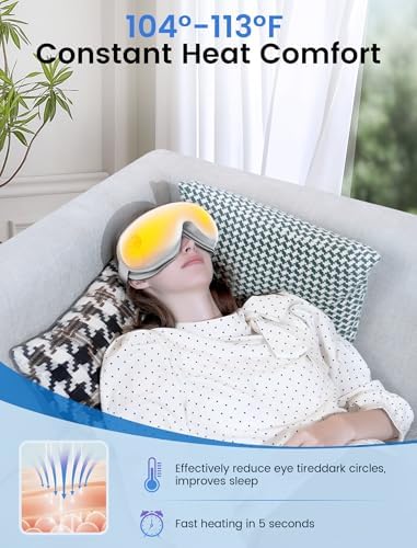 Eye Massager with Bluetooth Music, Heat Therapy, Air Pressure & Vibration – Rechargeable for Eye Fatigue, Dry Eyes, Headache Relief, Gifts for Women/Men,Home/Office Use