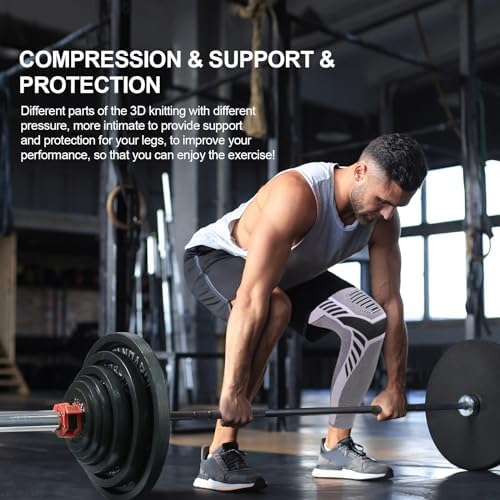 Leg Compression Sleeve 1 Pair Long Knee Braces for Women and Men Knee Support with Non Slip Silicone for Sports Running