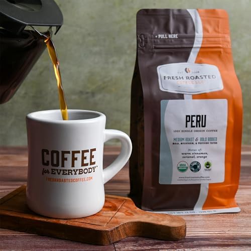 Fresh Roasted Coffee, USDA Organic Peru | 3rd Party Tested for Pesticides, Mold, Mycotoxins, Kosher | 100% Arabica, Specialty Grade, Med Roast 12 oz Whole Bean