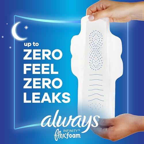 Always Infinity Feminine Pads for Women, Flexfoam Pads with Wings, Size 5, Extra Heavy Overnight Absorbency, Unscented, 132 Count (6 Packs of 22)
