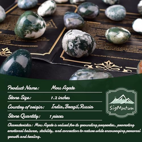 Super Large Polished Moss Agate Healing Crystal Stone – 1 Pc 1.2" Worry Stone for Anxiety, Pocket Palm Gemstone, Handpicked Natural Tumbled Rock for Meditation, Reiki, Chakra, Home Decor