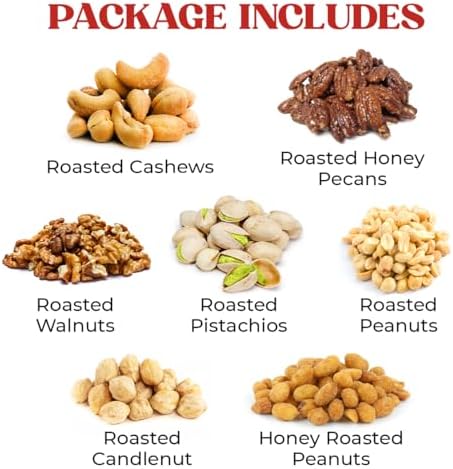 Nuts Gift Basket - 7 Sectional Platter With a Variety of Freshly Roasted Nuts - Beautifully Packaged Gift for Birthday, Sympathy. Large Family Pack.