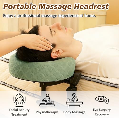 Massage Headrest for Bed with 2 Pillowcases Home Mattress Top Adjustable Massage Table Head Holder for Professional and Home Use with 2 Pack of Removable & Washable Pillowcases (Green & Light Pink)