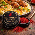 Red Potion Saffron, Kashmiri Premium Saffron Threads, Grade AAA+ Super Negin, Non-GMO. For Tea, Paella, Rice, Desserts, Golden Milk, and Risotto (2 Grams)