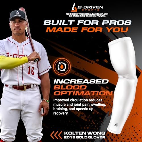 B-Driven Sports Pro-Fit Compression Arm Sleeve - Athletic Baseball Basketball, Football, Softball, Running, Gaming (1pc)