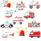 Emergency Vehicle Cupcake Toppers 48 Pieces Fire Truck Police Birthday Cake Picks Sound The Alarm Theme Party Decorations Emergency Ambulance Cake Decoration for Boys Rescue Party Baby Shower Supplies