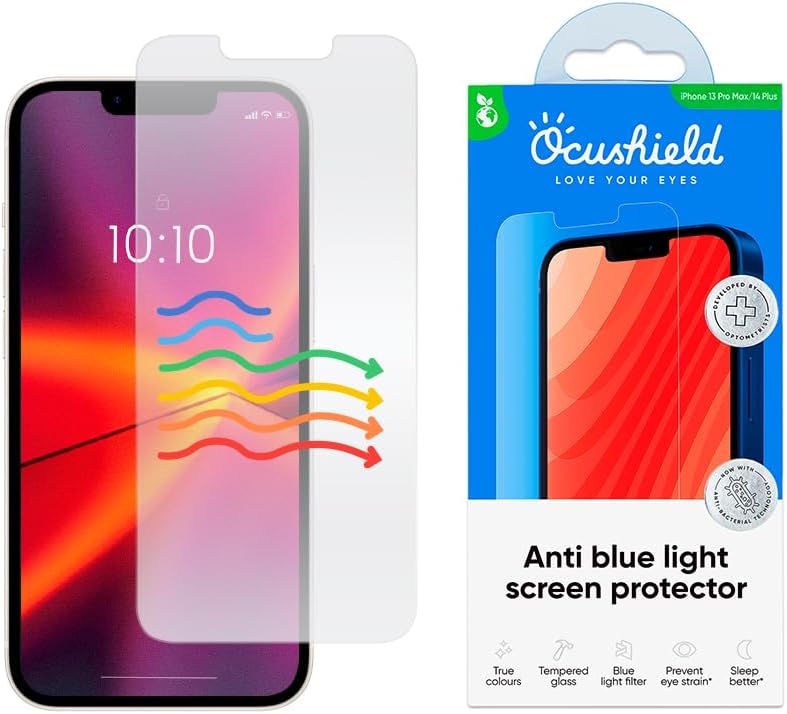 Ocushield Anti Blue Light Tempered Glass Screen Protector for iPhone 13 Pro Max | iPhone 14 Plus - Protect Your Eyes, Reduce Migraines & Improve Sleep