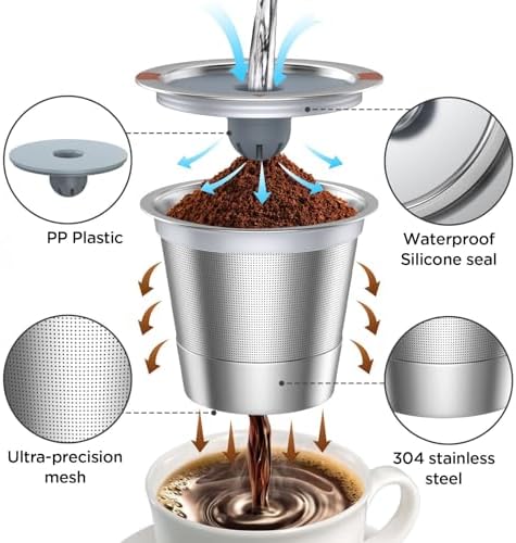Noalto Reusable K Cups and Coffee Pods,Universal stainless steel k Cups for Keurig 2.0 and 1.0 Coffee Makers machine(2pack)