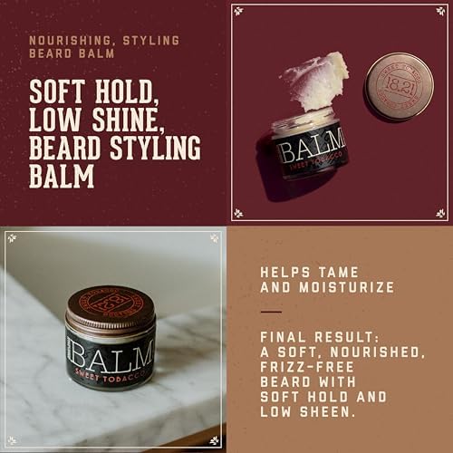 18.21 Man Made Beard Balm for Men, Spiced Vanilla, 2 fl. oz - Premium Grooming Cream with Low Shine for Conditioning and Shaping Beards, Mustaches - Scented Facial Hair Balms, Long-Lasting Moisture