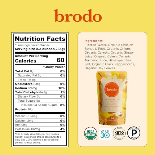 Brodo Broth Variety Pack | 1 Chicken, 1 Hearth, 1 Deeply Rooted, 1 Spicy Nonna, 1 Tom Yum, 1 Tuscan Sun Single Serving Pouches | Not Made From Concentrate, No Preservatives (6x 8.3 oz Pouches)