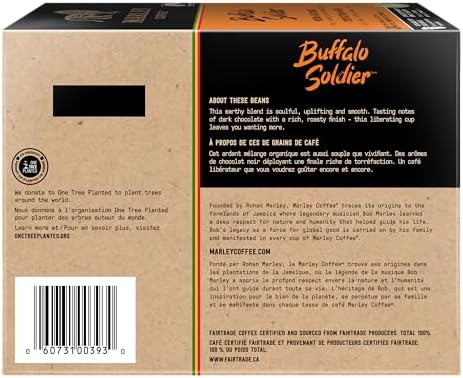 Marley Coffee Buffalo Soldier, Fairtrade Certified, Medium-Dark Roast Coffee, Keurig K-Cup Brewer Compatible Pods, 24 Count