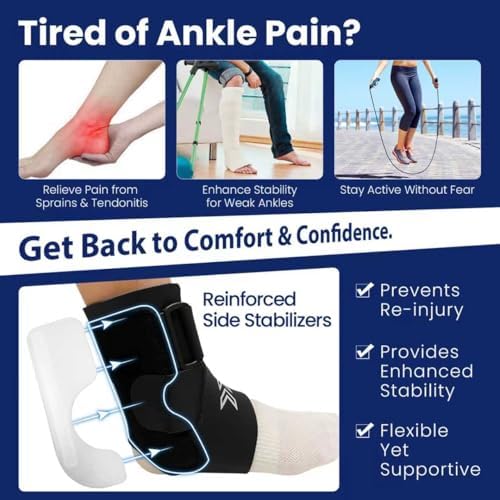 Ankle Brace with Side Stabilizing Pads - Breathable Neoprene Ankle Support for Woman and Man - Adjustable Straps Enhance Stability for Weak Ankles, Sprains, Achilles Tendonitis and Sports Injury Recovery