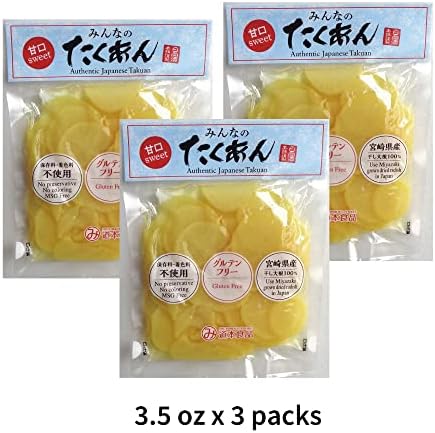 MICHIMOTO FOODS Gluten Free Pickled daikon radish, 3.5oz x 3packs, MSG free, No coloring and preservative added, Slightly sweetened, Product of Japan