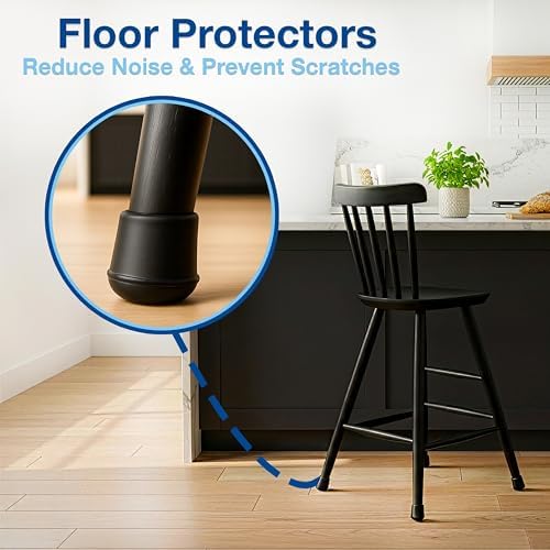 SoftTouch 7/8" Round Non-Marking Rubber Slip-On Chair Leg Tips, Nonslip Protective Furniture Leg Caps for Chairs, Stools, and Tables on Hard Surfaces, Set of 4, Black