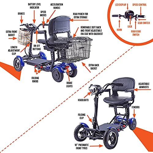 Rubicon FX3 All-Terrain 4 Wheel Mobility Scooter – 25 Mile Range, 300lbs Capacity, Folding – Sporty Chopper Feel, Extreme Motorized Scooter with Front & Rear Metal Baskets for Seniors & Men (Model11)