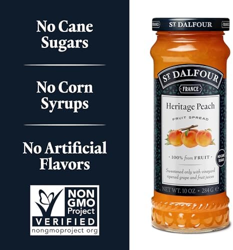 St. Dalfour Heritage Peach Fruit Spread - 10oz - 100% from Fruit, No Artificial Ingredients, Non-GMO, No Cane Sugars, All Natural, Made in France