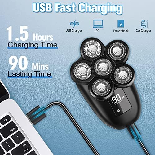 Head Shaver for Bald Men, 6-in-1 Electric Shaver for Bald Head 6D Wet/Dry Waterproof Mens Electric Razor Head Shavers with Grooming Kit Cordless Rechargeable Face Head Shaving Rotary Shavers Blue