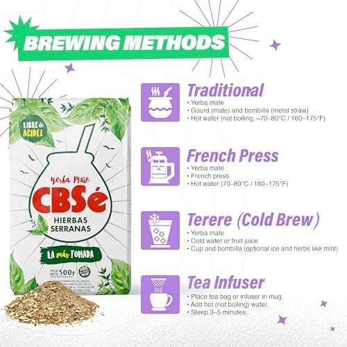 CBSé Yerba Mate Hierbas Serranas – 500 g (1.1 lb) Loose Leaf Yerba Mate Tea with Mountain Herbs, Naturally Caffeinated, Gluten-Free.