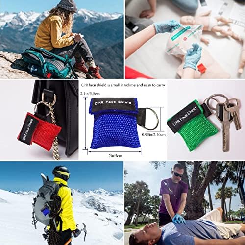 Set of 50 CPR Mask, Disposable CPR Shield Mask Emergency Mask Key Chain Ring ,with One-Way Valve Breathing Barrier for First Aid or AED Training (Colorful-50PCS)