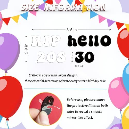 RIP 20s Hello 30 Cake Topper – Black Acrylic Death to My 20s Birthday Cake Decoration, Funny 30th Party Decor for Her, Funeral for My Youth, Dirty Thirty Gothic Cake Topper (white black)