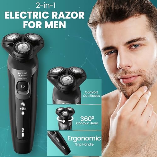 Philips Electric Shavers for Men, Rechargeable AquaTouch Mens Electric Shaver Wet and Dry with Comfort Cut Blades and Click-on Precision Trimmer, Cordless Electric Razors with 5D Flex Head
