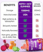 Keto ACV Gummies - 1500mg Apple Cider Vinegar Gummies with Probiotics, B12 and Keto Support, Detox & Cleanse, GMO Free & Vegan - 60 Count...