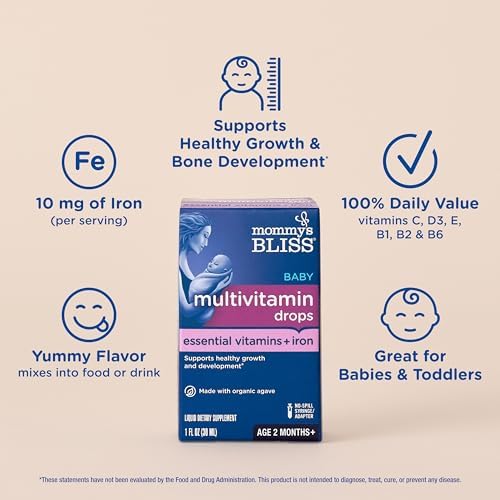 Mommy's Bliss Baby Multivitamin + Iron, Daily Essential Baby Vitamins for Immune Support, Healthy Growth & Bone Development, Age 2 Months+, 30 ml
