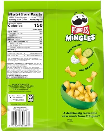 Pringles Mingles Puffed Snacks, Dill Pickle and Ranch, Salty Snacks (6 Bags)